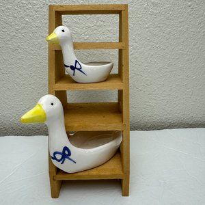 Vintage Country Geese/Duck Measuring Spoons 2pc Wooden  Stand